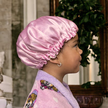 Load image into Gallery viewer, Pink Adjustable Hair Bonnet (Kids / Children&#39;s size 3-7 years) Satin lined Night sleep cap
