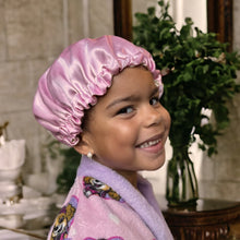 Afbeelding in Gallery-weergave laden, Pink Adjustable Hair Bonnet (Kids / Children&#39;s size 3-7 years) Satin lined Night sleep cap
