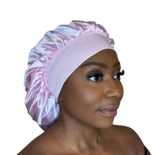 Charger l'image dans la galerie, Bonnet en satin pour cheveux - Rose (Bonnet de nuit en satin)
