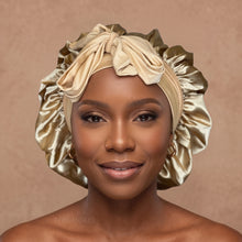 Load image into Gallery viewer, Satin Hair Bonnet with straps - Khaki ( Satin Night sleep cap )
