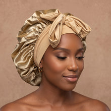 Load image into Gallery viewer, Satin Hair Bonnet with straps - Khaki ( Satin Night sleep cap )
