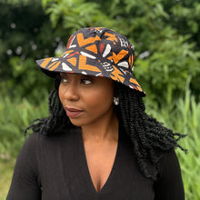 Load image into Gallery viewer, Bucket hat / Fisherman hat with African print - Brown Cross Bogolan - Kids &amp; Adults sizes (Unisex)
