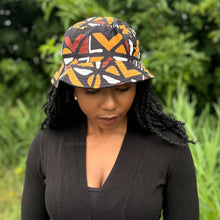 Load image into Gallery viewer, Bucket hat / Fisherman hat with African print - Brown Cross Bogolan - Kids &amp; Adults sizes (Unisex)
