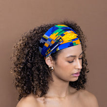 Load image into Gallery viewer, African print Headband - Unisex Adults - Hair Accessories - Blue / Orange kente
