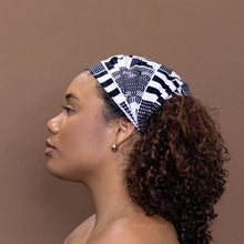 Charger l&#39;image dans la galerie, Bandeau imprimé africain - Adultes unisexes - Accessoires pour cheveux - Kente noir et blanc
