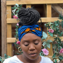 Load image into Gallery viewer, African print Headband - Adults - Hair Accessories - Blue / Orange electric bulb VLISCO
