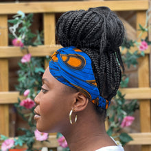 Load image into Gallery viewer, African print Headband - Adults - Hair Accessories - Blue / Orange electric bulb VLISCO
