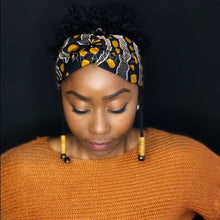 Afbeelding in Gallery-weergave laden, African print Headband - Adults - Hair Accessories - Black mustard bogolan
