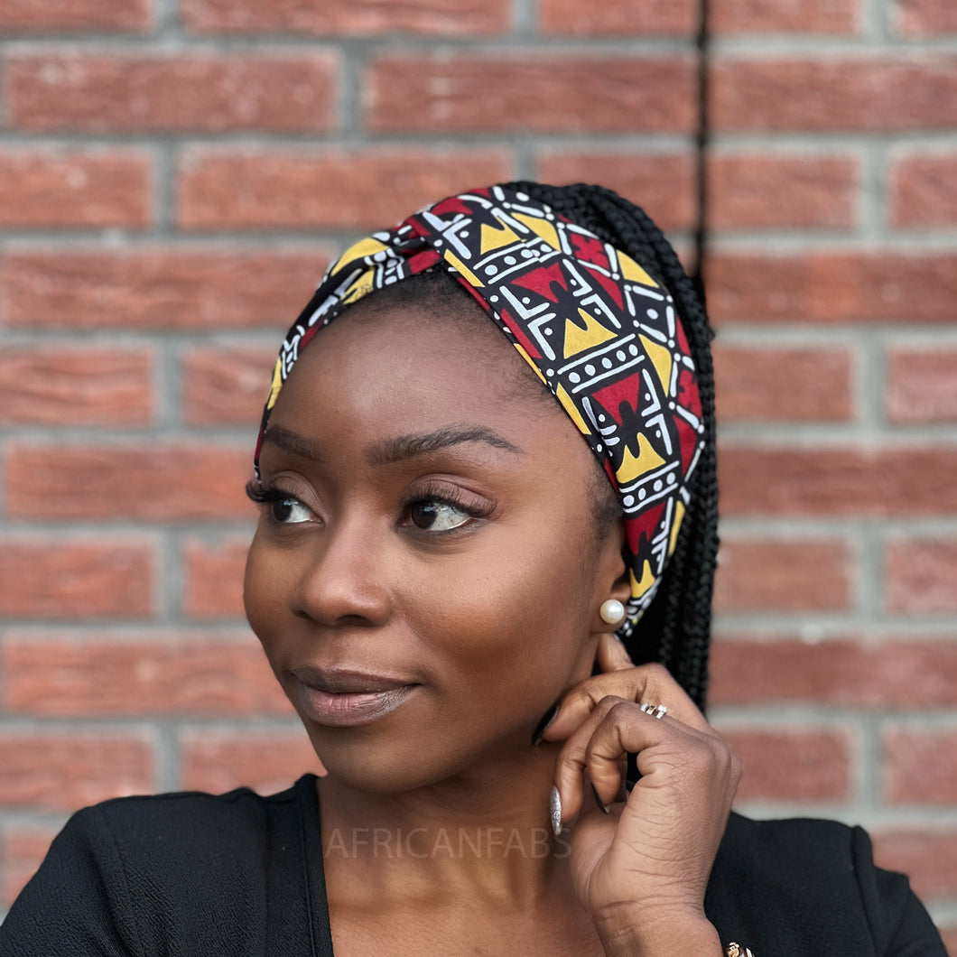 African print Headband (Looser fit) - Adults - Hair Accessories - Maroon Bogolan