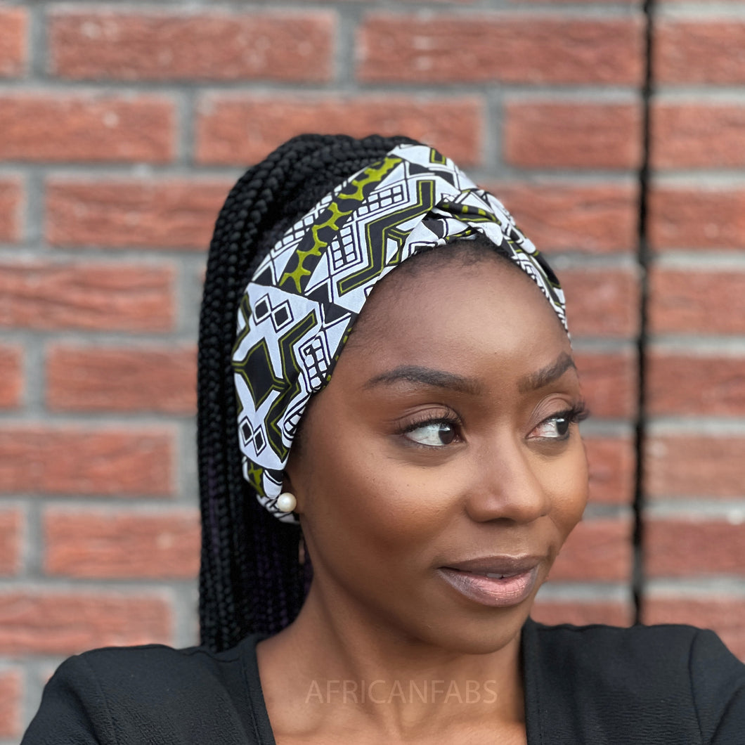 Haarband mit afrikanischem Aufdruck (größere Größe) – Erwachsene – Haarschmuck – Grüner Bogolan