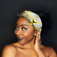 Charger l&#39;image dans la galerie, Bandeau imprimé africain - Adultes - Accessoires cheveux - Coupe pâte jaune/argent

