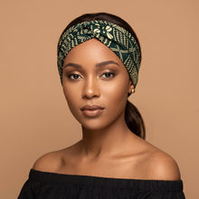 Charger l'image dans la galerie, African print Headband - Adults - Hair Accessories - Green Bogolan Grid
