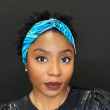 Lade das Bild in den Galerie-Viewer, African print Headband - Adults - Hair Accessories - Blue big leaves
