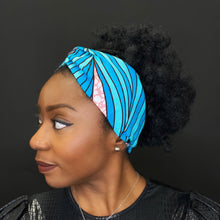 Lade das Bild in den Galerie-Viewer, African print Headband - Adults - Hair Accessories - Blue big leaves

