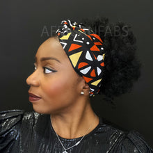 Lade das Bild in den Galerie-Viewer, African print Headband - Adults - Hair Accessories - Black / orange / white Bogolan
