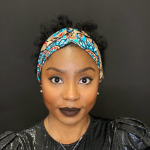 Lade das Bild in den Galerie-Viewer, African print Headband - Adults - Hair Accessories - Blue / gold round circle Brillant Platinum Edition
