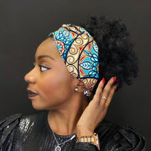 Charger l&#39;image dans la galerie, African print Headband - Adults - Hair Accessories - Blue / gold round circle Brillant Platinum Edition
