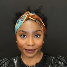 Afbeelding in Gallery-weergave laden, African print Headband - Adults - Hair Accessories - Brown / gold swirl Brillant Platinum Edition
