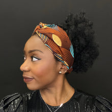 Lade das Bild in den Galerie-Viewer, African print Headband - Adults - Hair Accessories - Brown / gold swirl Brillant Platinum Edition
