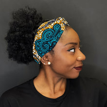 Load image into Gallery viewer, African print Headband - Adults - Hair Accessories - Blue / Mustard classic

