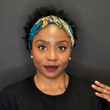 Lade das Bild in den Galerie-Viewer, African print Headband - Adults - Hair Accessories - Blue / Mustard classic
