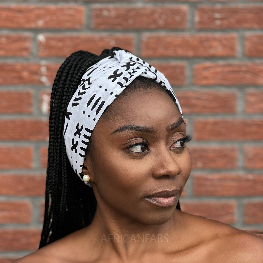 Haarband mit afrikanischem Aufdruck (größere Größe) – Erwachsene – Haarschmuck – Weißer Bogolan