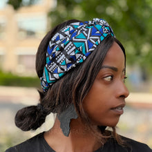 Afbeelding in Gallery-weergave laden, African print Headband (Larger size) - Adults - Hair Accessories - Blue Bogolan
