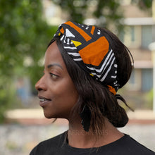 Lade das Bild in den Galerie-Viewer, Haarband mit afrikanischem Aufdruck (lose Passform) – Erwachsene – Haarschmuck – Orange Bogolan
