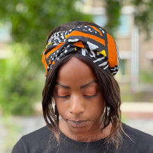 Charger l&#39;image dans la galerie, Bandeau imprimé africain (Grande taille) - Adultes - Accessoires cheveux - Bogolan orange
