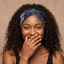 Load image into Gallery viewer, African print Headband - Adults - Hair Accessories - Blue White Wave Pattern
