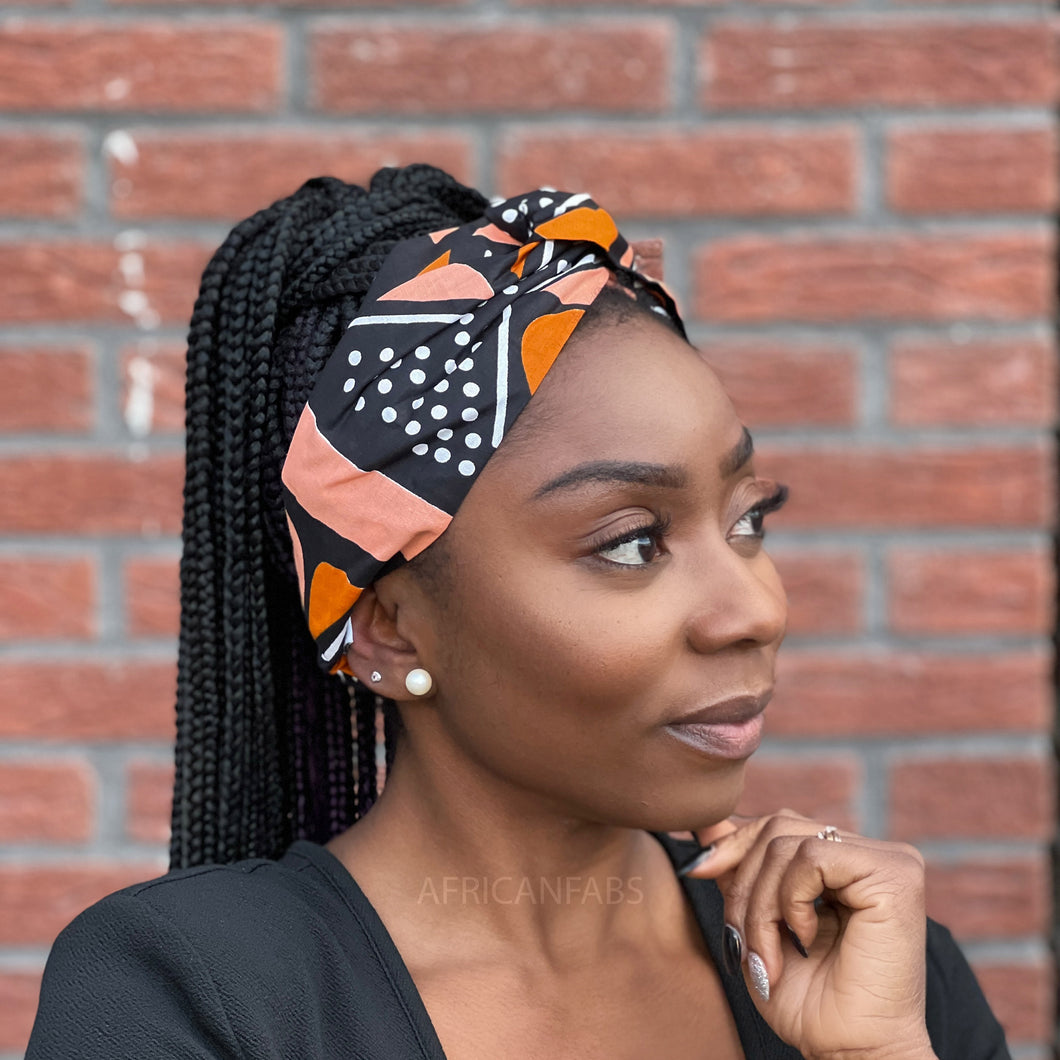 Stirnband mit afrikanischem Aufdruck (größere Größe) – Erwachsene – Haarschmuck – Lachs Bogolan
