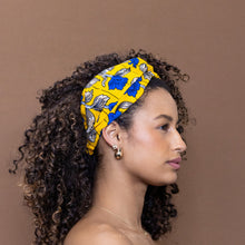 Load image into Gallery viewer, African print Headband - Adults - Hair Accessories - Yellow Blue Flowers
