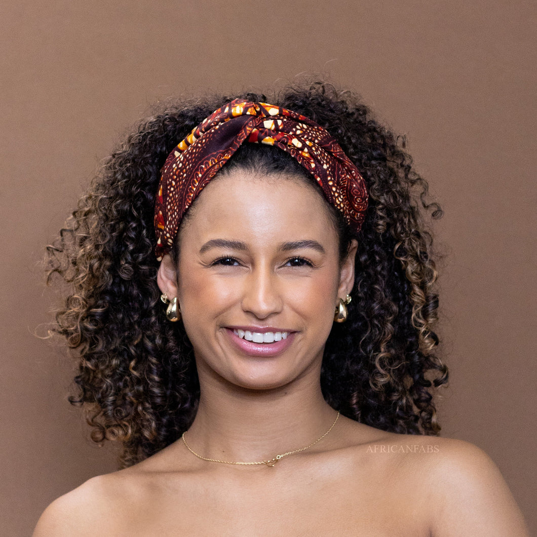 Bandeau imprimé africain - Adultes - Accessoires cheveux - Branches marron/bronze