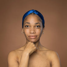 Load image into Gallery viewer, Blue Satin Headband with Twist - Adult Hair Accessory
