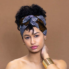 Load image into Gallery viewer, African Mustard / brown diamonds headwrap
