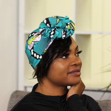 Load image into Gallery viewer, African headwrap - Turquoise pink flowers
