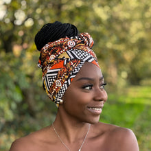 Load image into Gallery viewer, African Brown / orange bogolan / mud cloth headwrap
