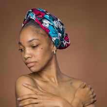 Load image into Gallery viewer, African headwrap - Pink Teal Flowers
