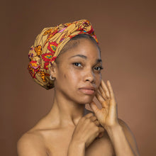 Load image into Gallery viewer, African headwrap - Beige Orange Botanical Flow
