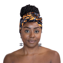 Load image into Gallery viewer, African Black / Brown bogolan / mud cloth headwrap
