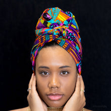 Lade das Bild in den Galerie-Viewer, Afrikanisches Rosa Lila mehrfarbig / Kente- Kopftuch
