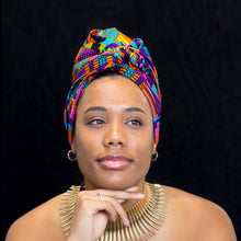Lade das Bild in den Galerie-Viewer, Afrikanisches Rosa Lila mehrfarbig / Kente- Kopftuch
