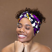 Lade das Bild in den Galerie-Viewer, Afrikanisches lila/gelbes Samaka Kopftuch
