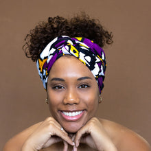 Lade das Bild in den Galerie-Viewer, Afrikanisches lila/gelbes Samaka Kopftuch
