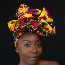 Lade das Bild in den Galerie-Viewer, Afrikanisches Gelb / Rot / Kente / Schlammtuch Kopftuch
