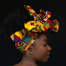 Load image into Gallery viewer, African Yellow / Red / Kente / mud cloth headwrap

