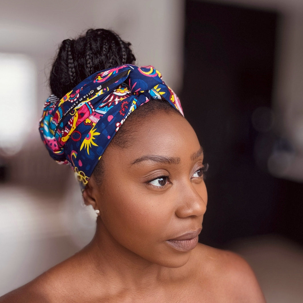 African headwrap - Blue Pink Paisley
