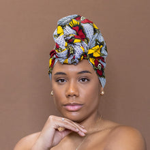 Load image into Gallery viewer, African Red / yellow flowers / headwrap
