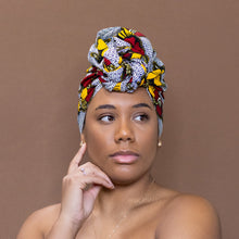 Load image into Gallery viewer, African Red / yellow flowers / headwrap
