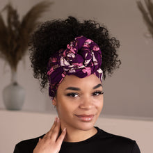 Load image into Gallery viewer, African Purple / white Flower / headwrap
